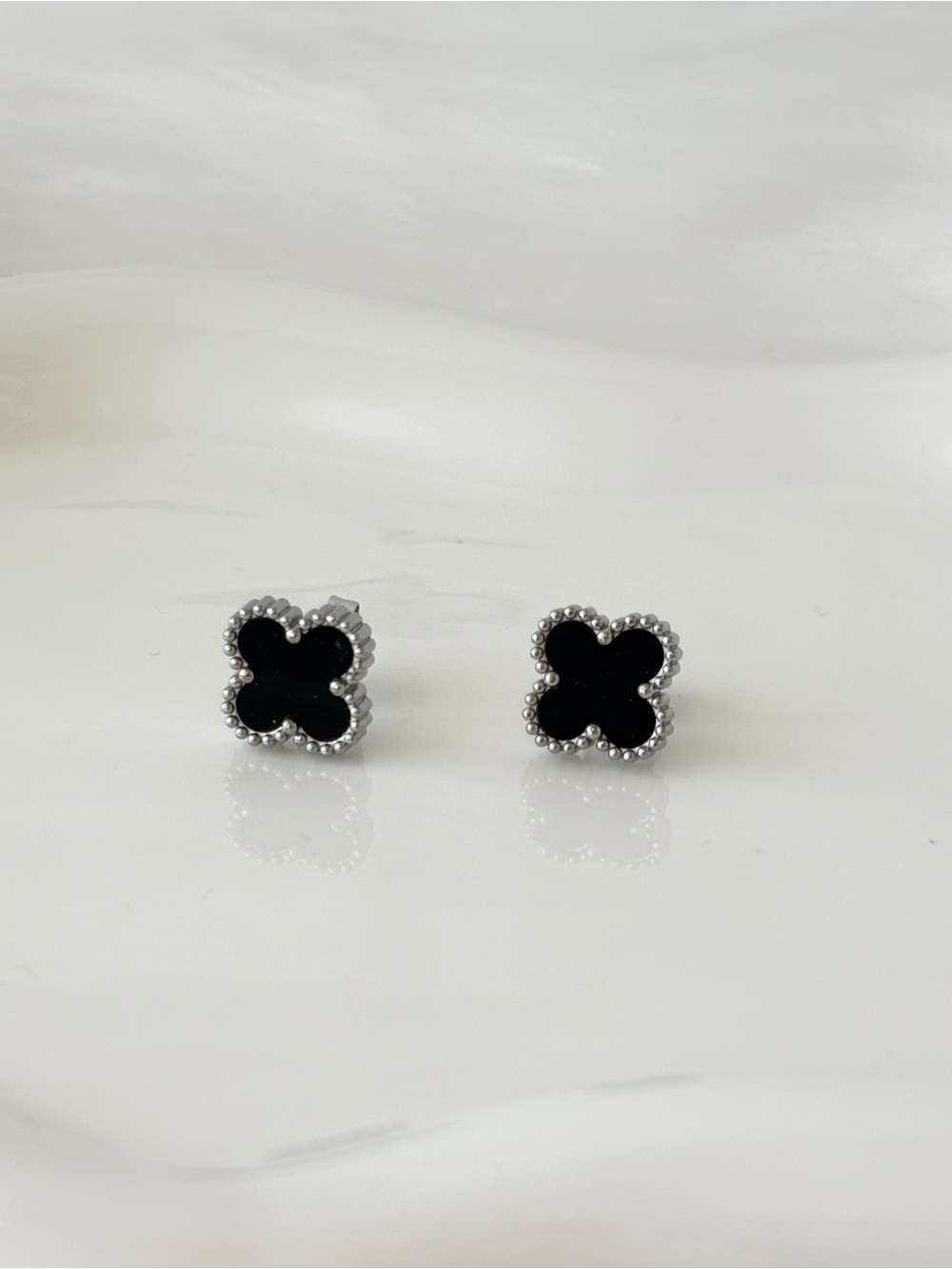 Black and Silver Stainless Steel
Clover Earrings - Picture 5 of 7